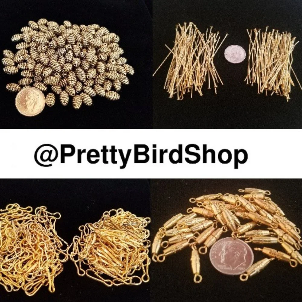 500+ BEADS & JEWELRYMAKING set brass gold beads clasps bails head pins art